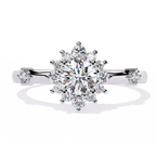 White Gold Round Diamond Sunburst Halo Ring