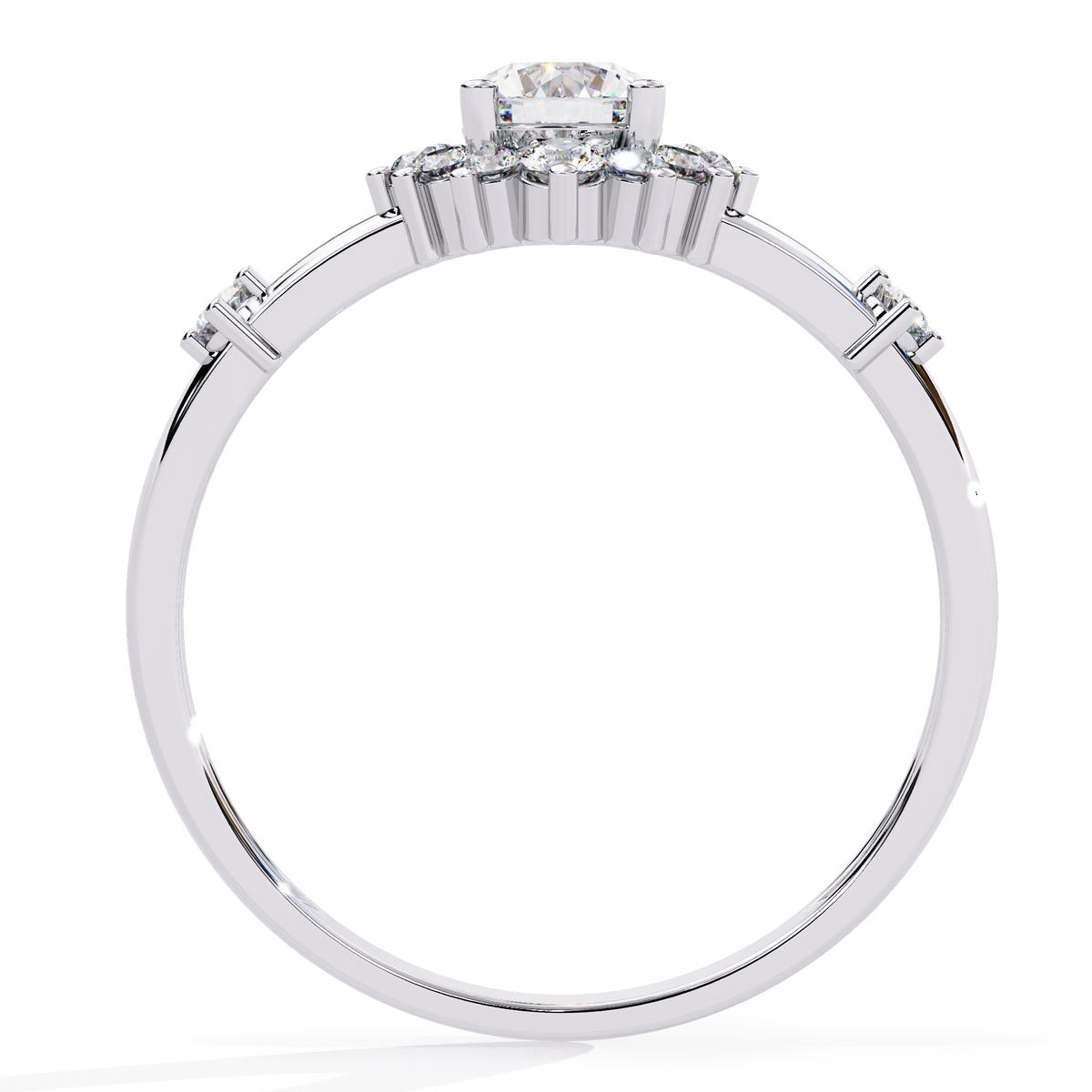White Gold Round Diamond Sunburst Halo Ring