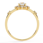 Gold Round Diamond Floral Halo Ring with Accented Shoulders