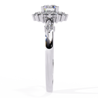 White Gold Round Diamond Sunburst Halo Ring