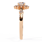 Gold Round Diamond Floral Halo Ring with Accented Shoulders