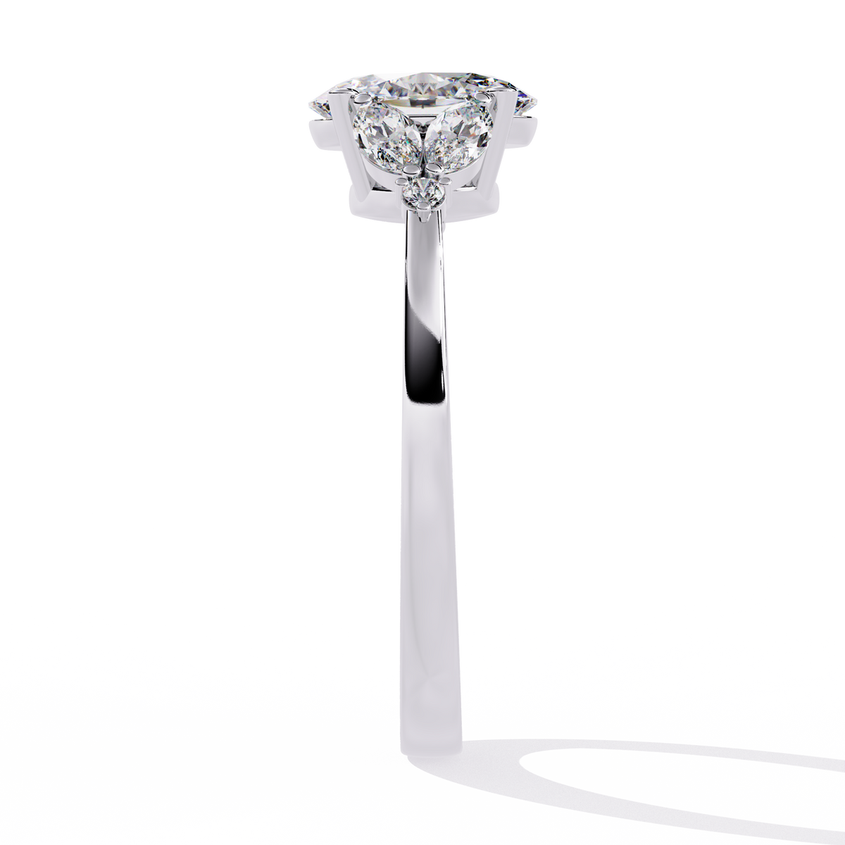 White Gold Oval Diamond Marquise Cluster Shoulder Ring