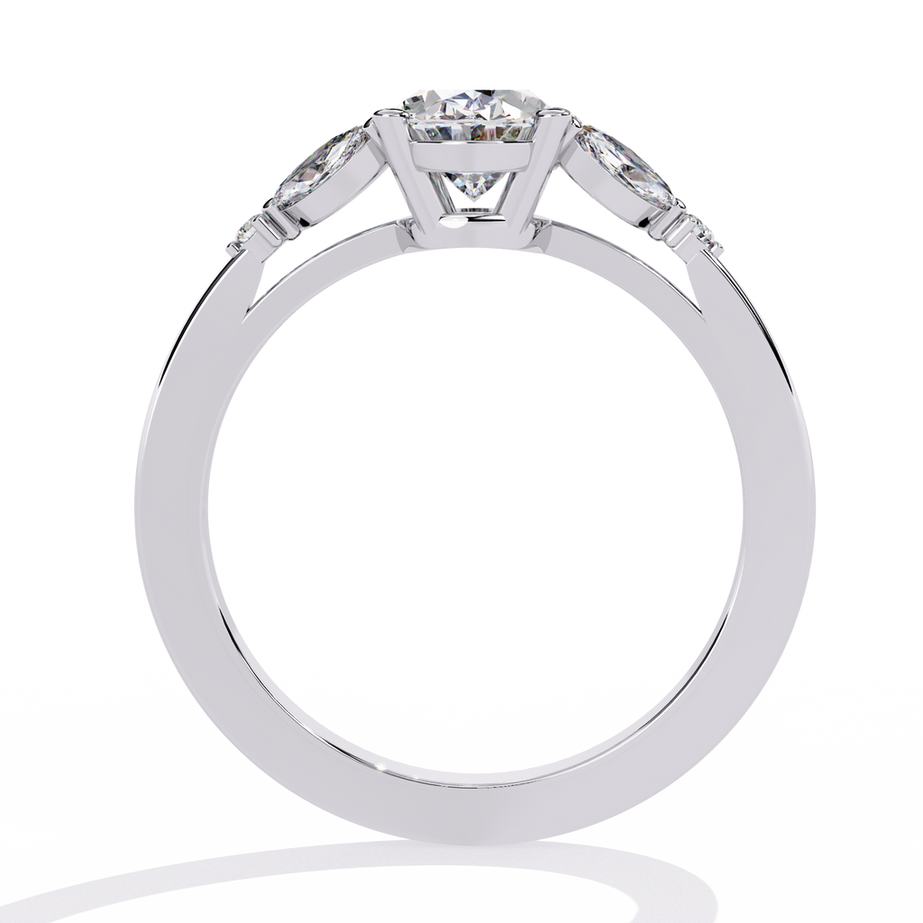 White Gold Oval Diamond Marquise Cluster Shoulder Ring