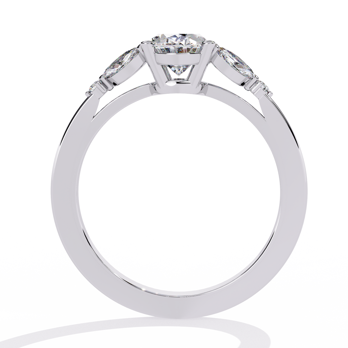 White Gold Oval Diamond Marquise Cluster Shoulder Ring