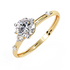 Gold Round Diamond Solitaire Ring with Scattered Accent Diamonds