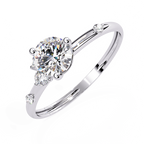 White Gold Round Solitaire Scattered Accent Ring