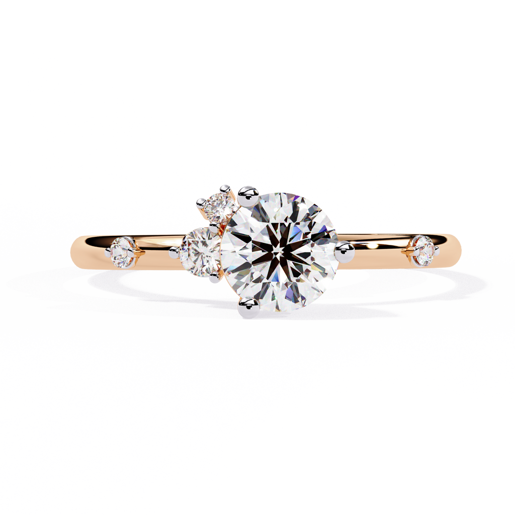 Gold Round Diamond Solitaire Ring with Scattered Accent Diamonds