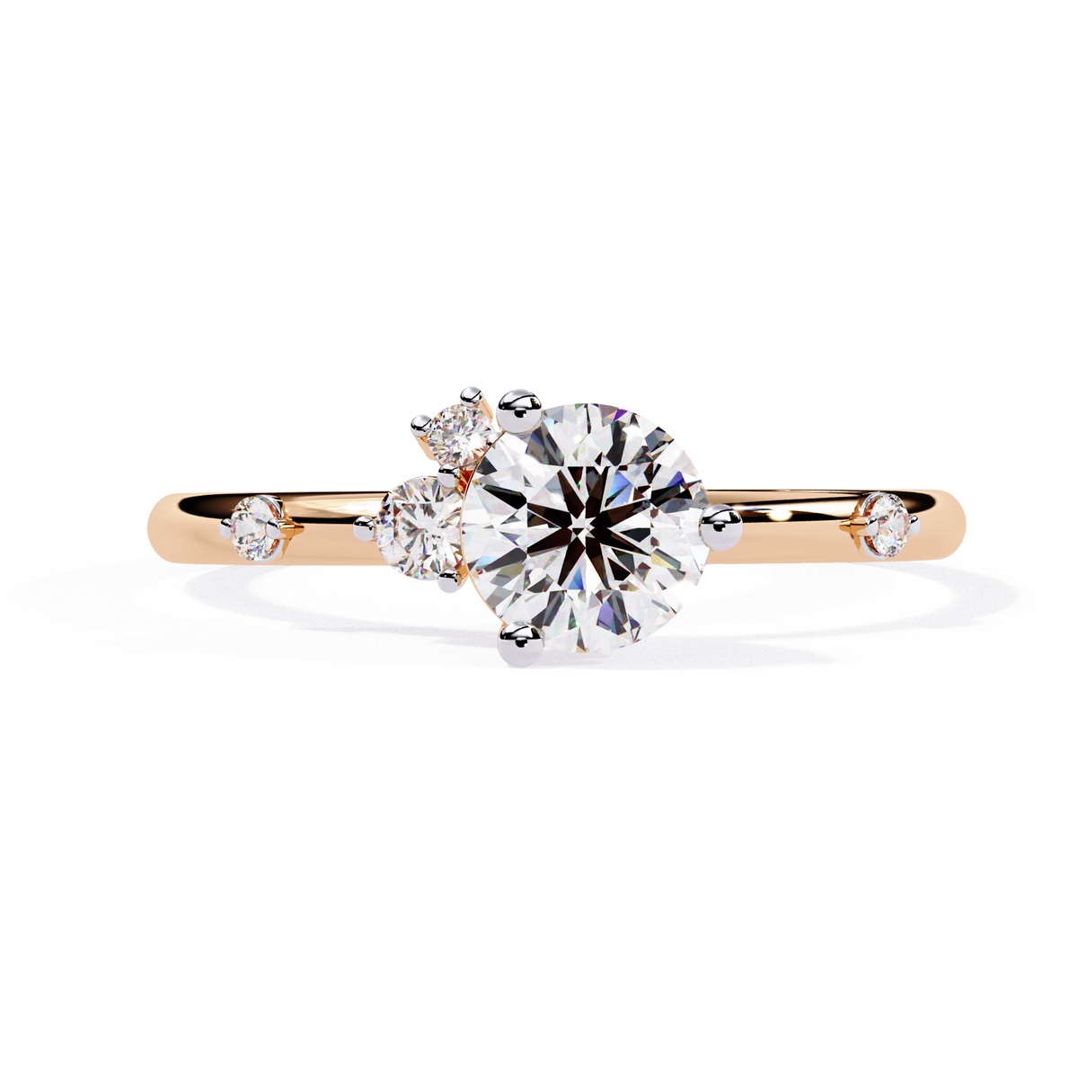 Gold Round Diamond Solitaire Ring with Scattered Accent Diamonds