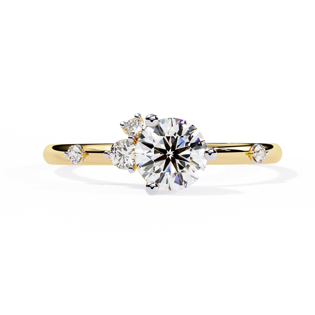 Gold Round Diamond Solitaire Ring with Scattered Accent Diamonds