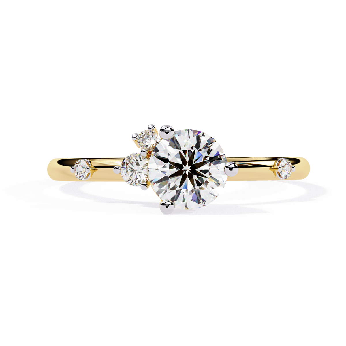 Gold Round Diamond Solitaire Ring with Scattered Accent Diamonds