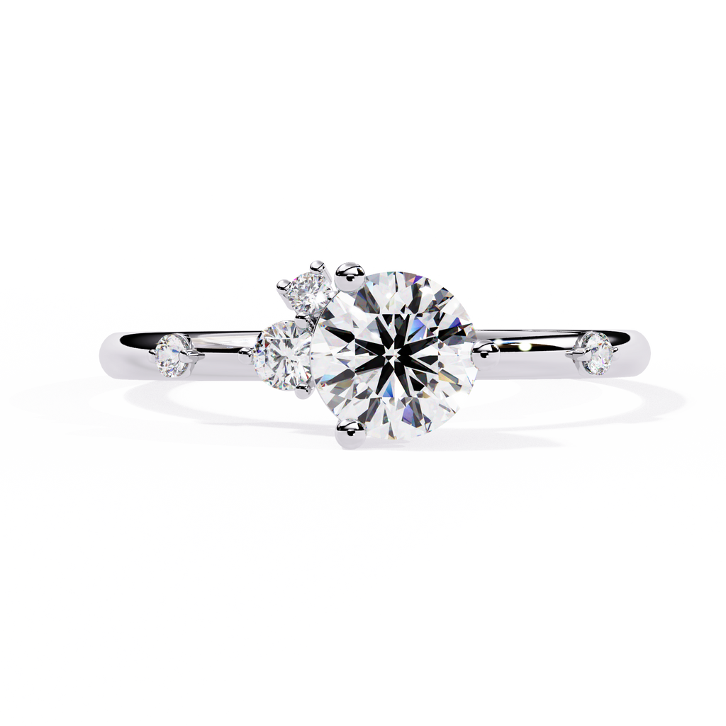 White Gold Round Solitaire Scattered Accent Ring
