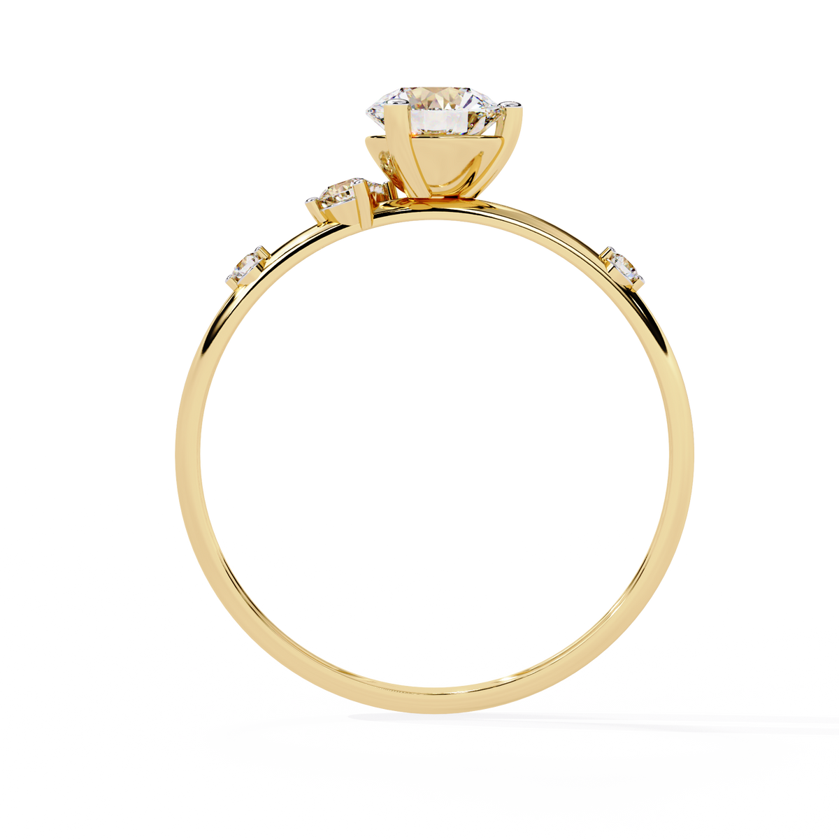 Gold Round Diamond Solitaire Ring with Scattered Accent Diamonds