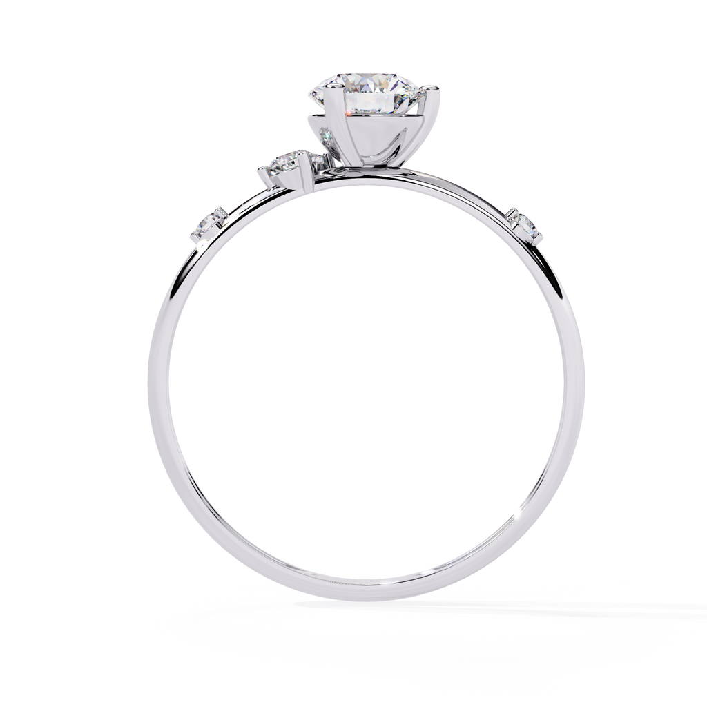 White Gold Round Solitaire Scattered Accent Ring