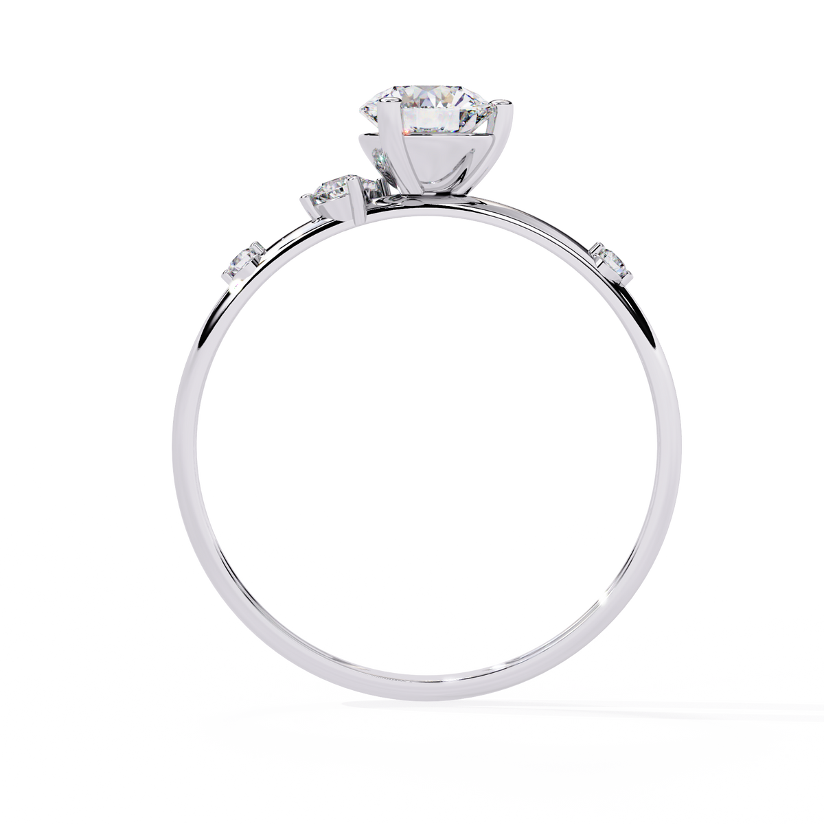 White Gold Round Solitaire Scattered Accent Ring