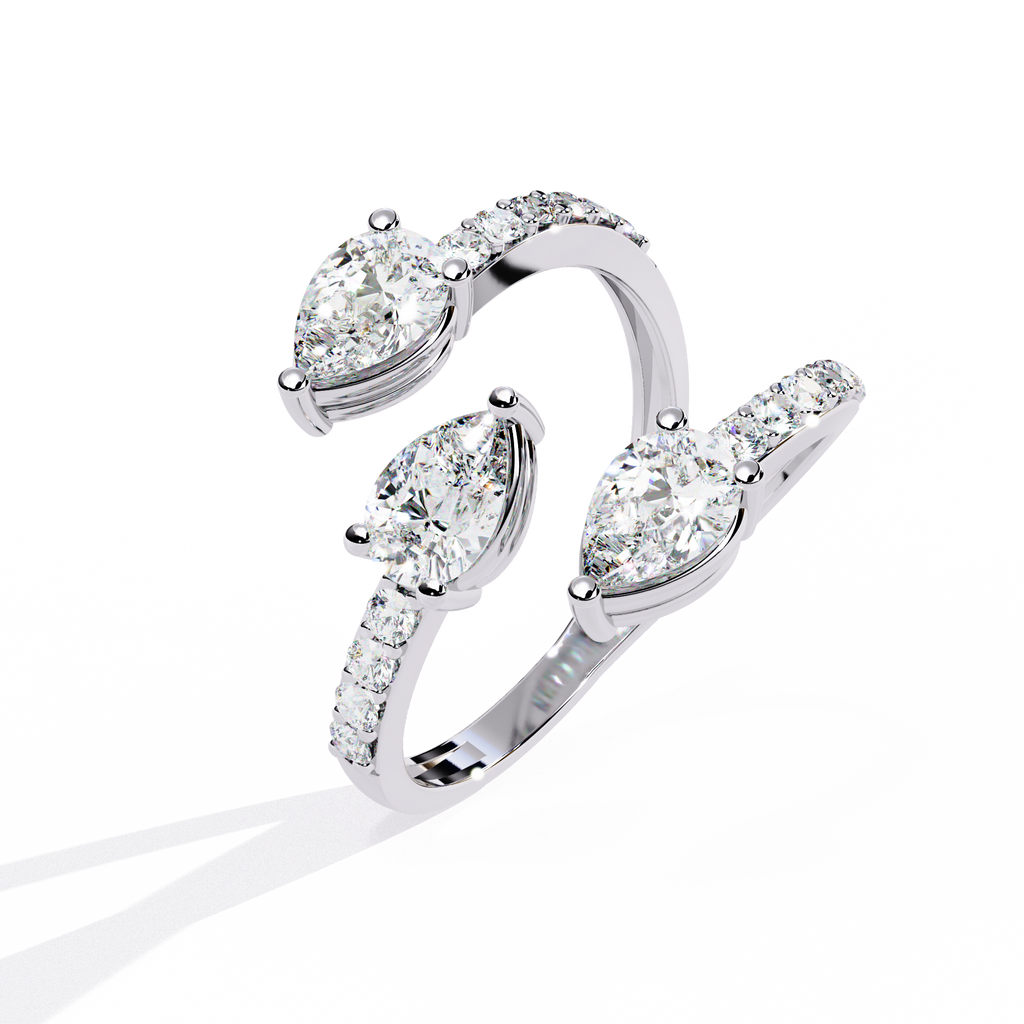 White Gold Three Pear Diamond Open Wrap Ring