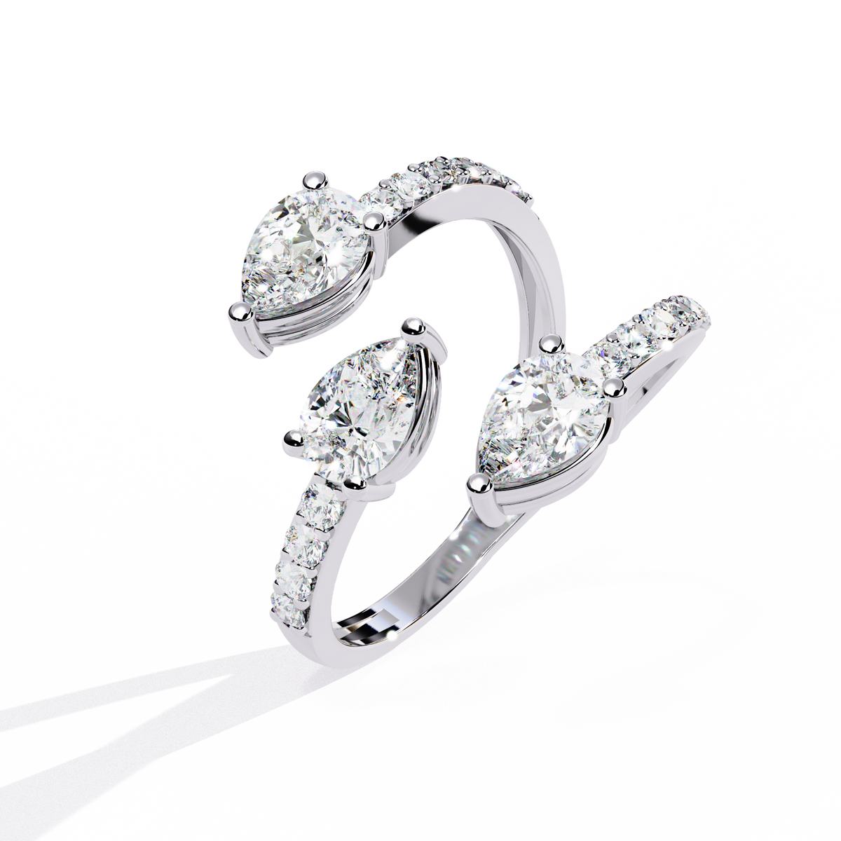 White Gold Three Pear Diamond Open Wrap Ring