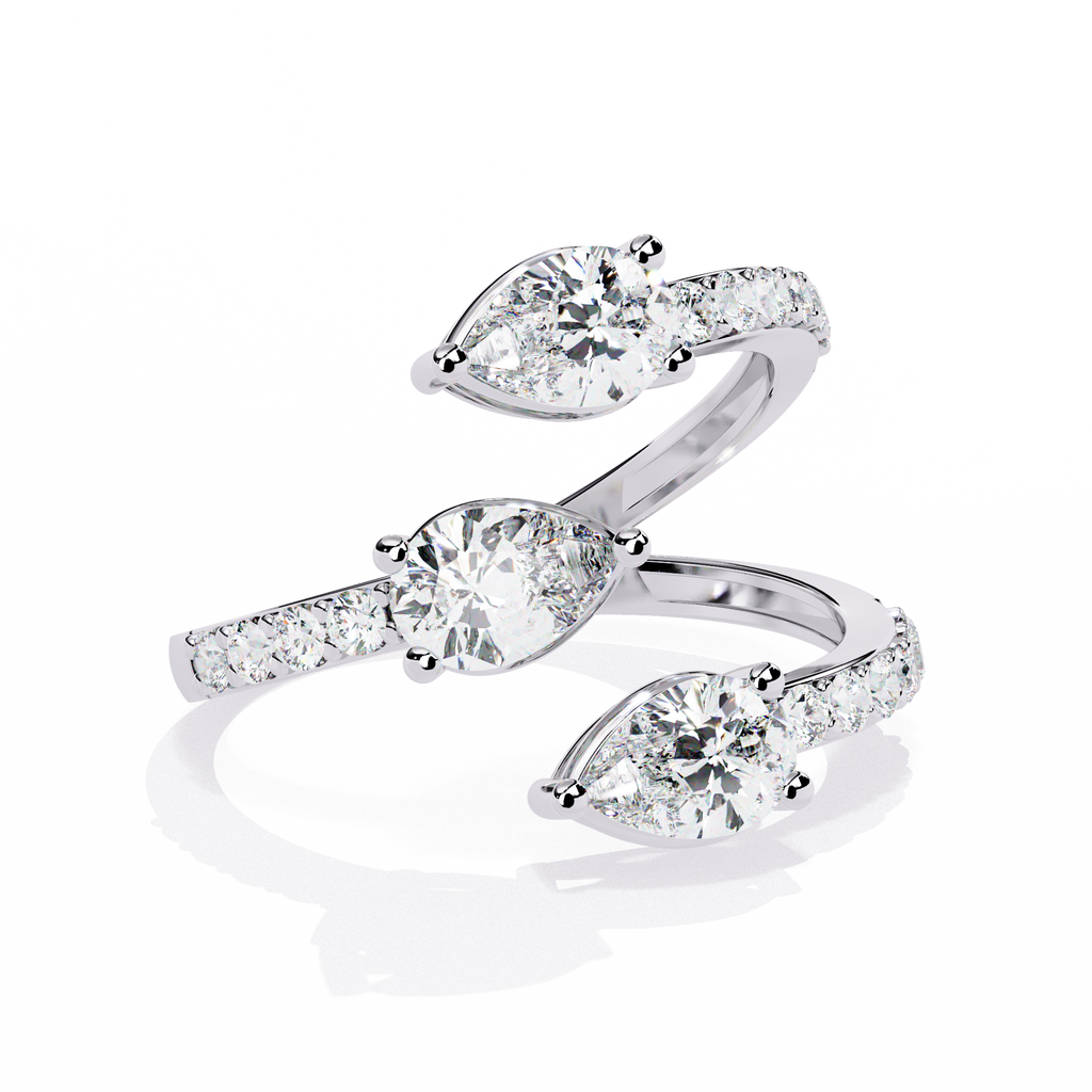 White Gold Three Pear Diamond Open Wrap Ring
