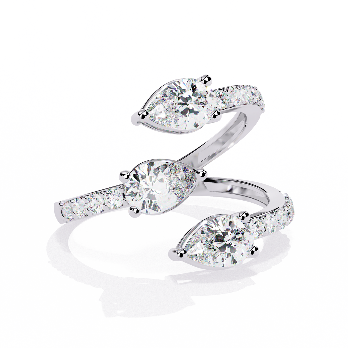White Gold Three Pear Diamond Open Wrap Ring