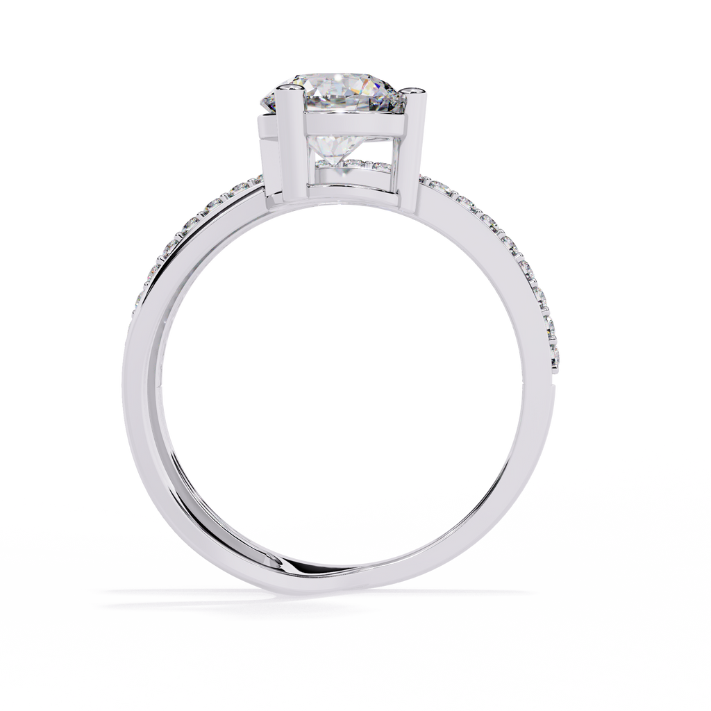 Gold Round Diamond Solitaire Ring with Open Crossover Split Band