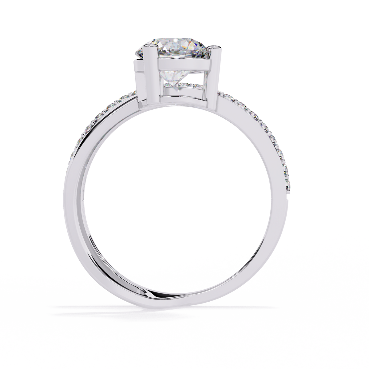 Gold Round Diamond Solitaire Ring with Open Crossover Split Band