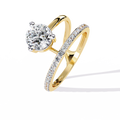 Gold Round Diamond Solitaire Ring with Open Crossover Split Band
