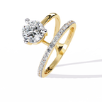 Gold Round Diamond Solitaire Ring with Open Crossover Split Band