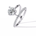 White Gold Round Solitaire Crossover Pavé Band Ring