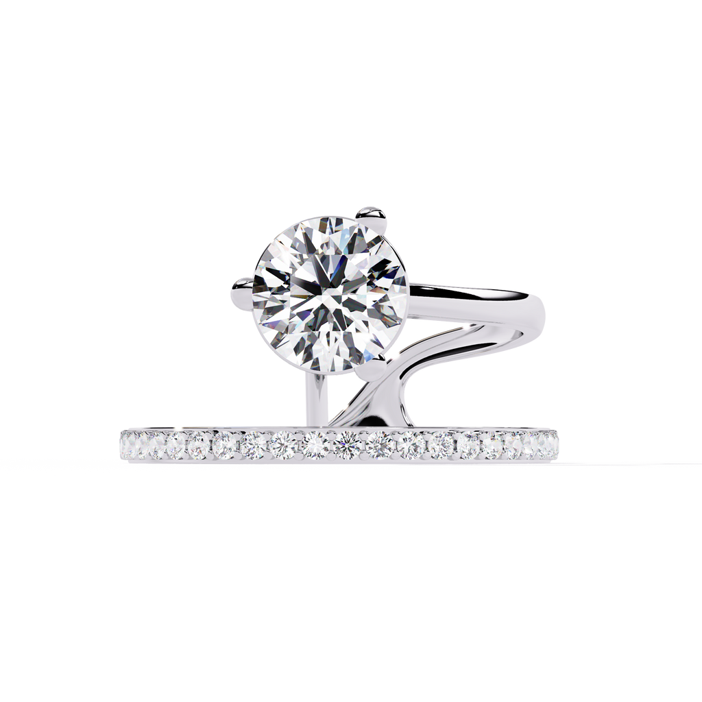 Gold Round Diamond Solitaire Ring with Open Crossover Split Band