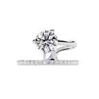 Gold Round Diamond Solitaire Ring with Open Crossover Split Band