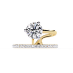 Gold Round Diamond Solitaire Ring with Open Crossover Split Band
