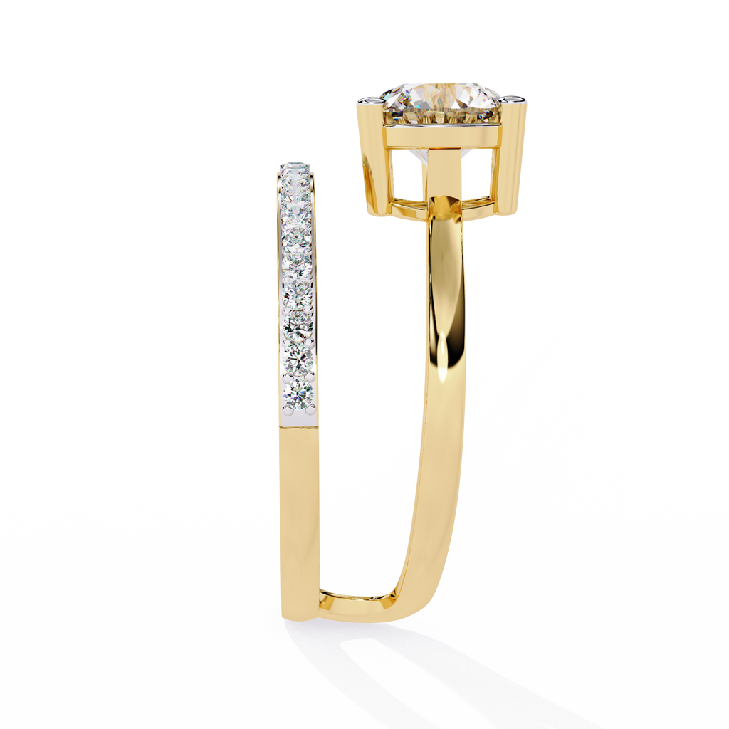 Gold Round Diamond Solitaire Ring with Open Crossover Split Band