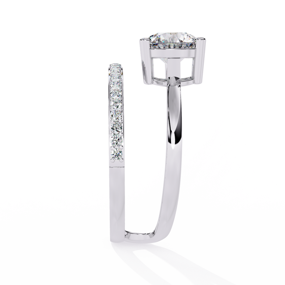 Gold Round Diamond Solitaire Ring with Open Crossover Split Band