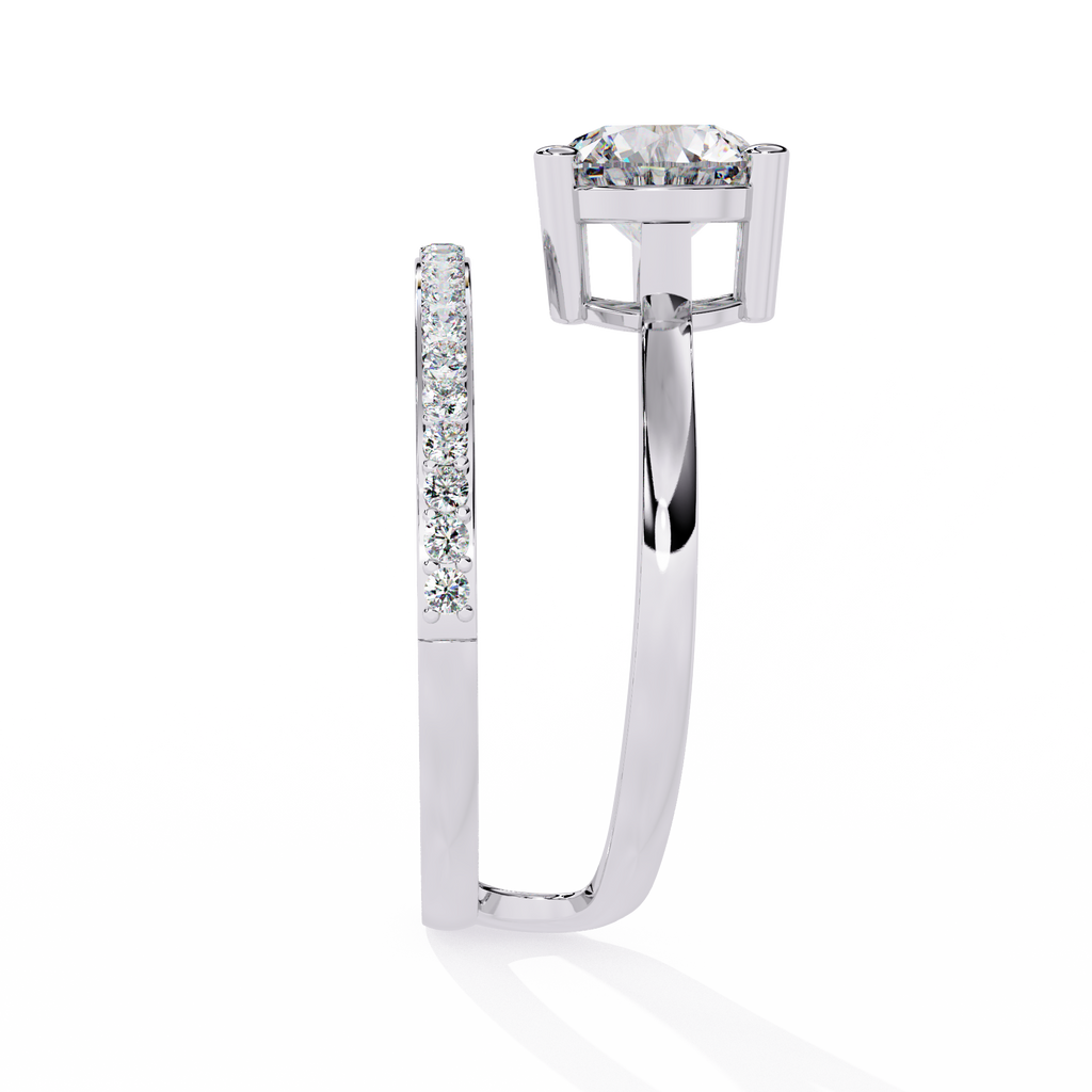 White Gold Round Solitaire Crossover Pavé Band Ring
