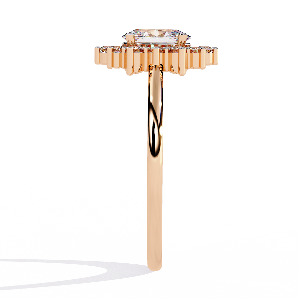 Gold Oval Diamond Starburst Halo Ring