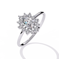 White Gold Oval Diamond Starburst Halo Ring
