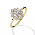 Gold Oval Diamond Starburst Halo Ring