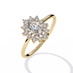 Gold Oval Diamond Starburst Halo Ring