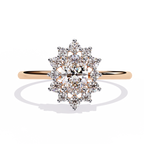 Gold Oval Diamond Starburst Halo Ring