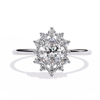 White Gold Oval Diamond Starburst Halo Ring