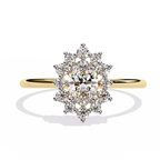 Gold Oval Diamond Starburst Halo Ring