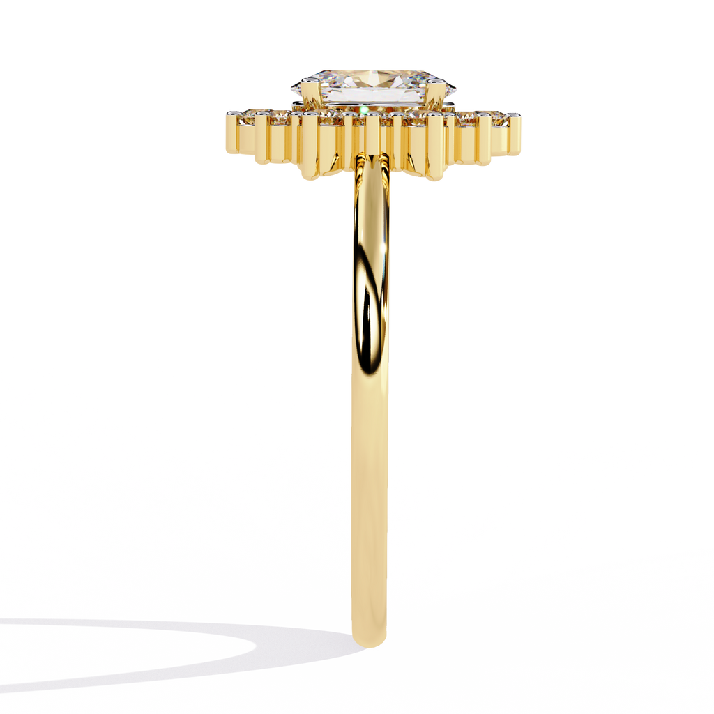 Gold Oval Diamond Starburst Halo Ring