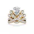 Gold Pear Diamond Crown Tiara Ring with Crossover Diamond Band