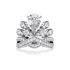 White Gold Pear Diamond Crown Tiara Ring