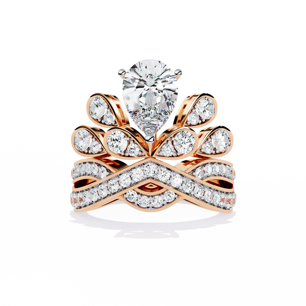 Rose Gold Pear Diamond Crown Tiara Ring