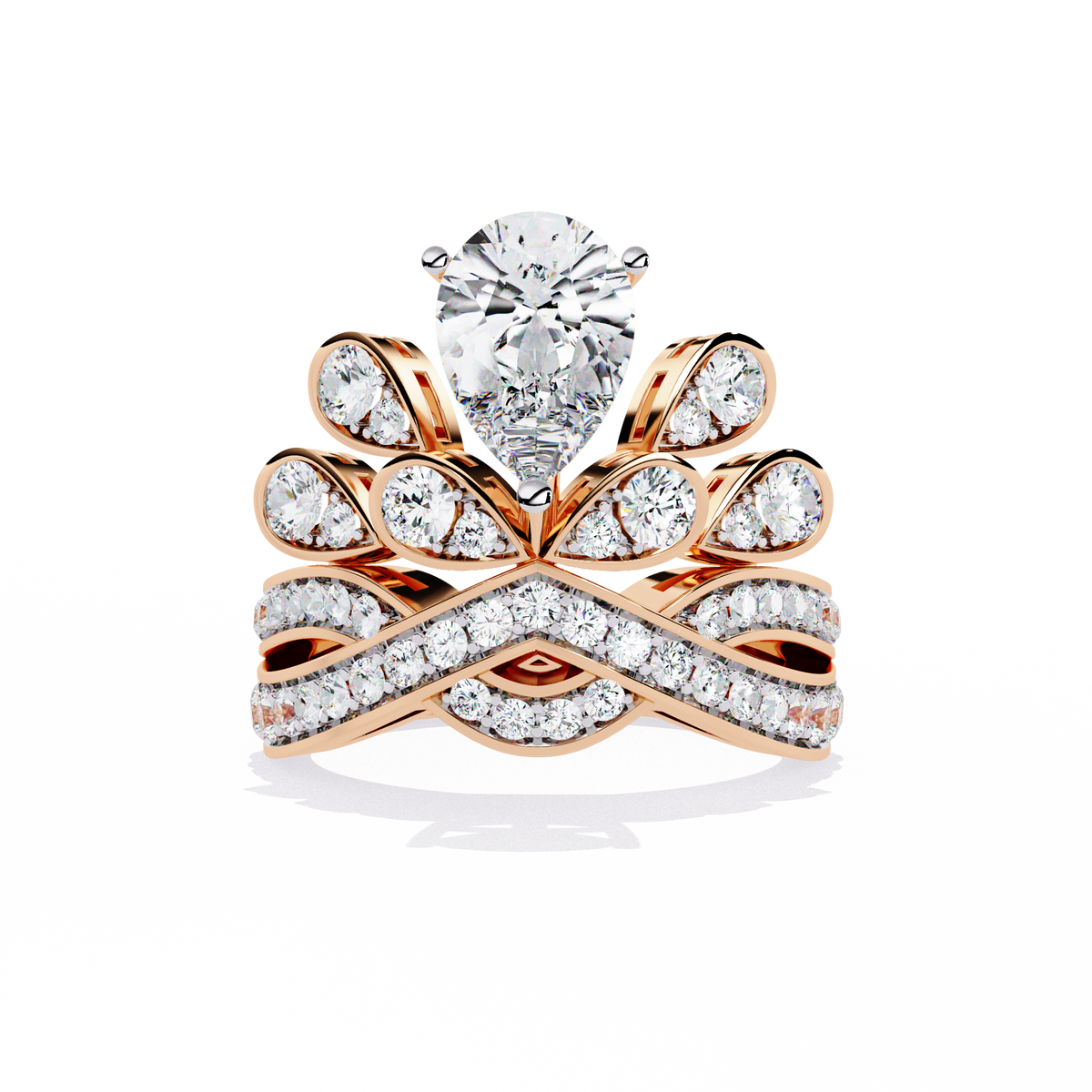 Rose Gold Pear Diamond Crown Tiara Ring