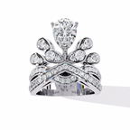 White Gold Pear Diamond Crown Tiara Ring