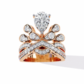 Rose Gold Pear Diamond Crown Tiara Ring