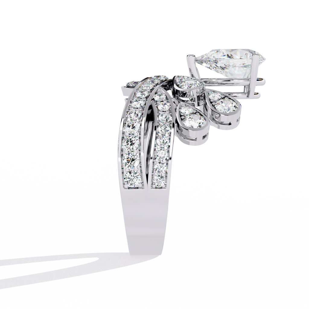 White Gold Pear Diamond Crown Tiara Ring