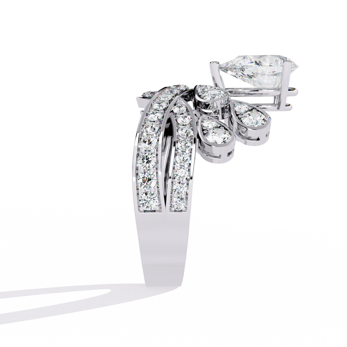 White Gold Pear Diamond Crown Tiara Ring
