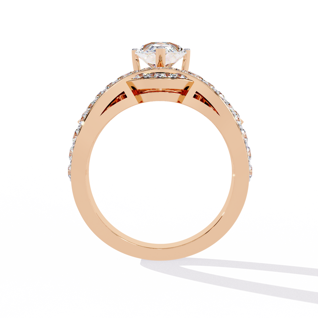 Gold Pear Diamond Crown Tiara Ring with Crossover Diamond Band